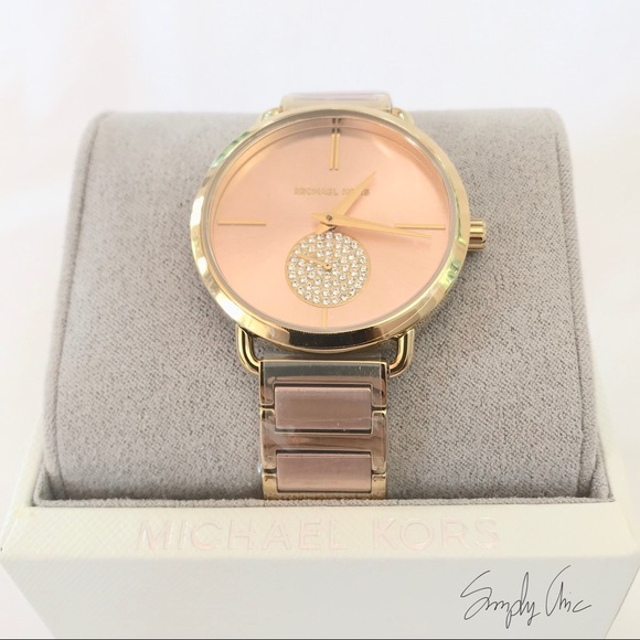 New MK Portia Rose Sunray Dial Two Tone Watch - Picture 4 of 8
